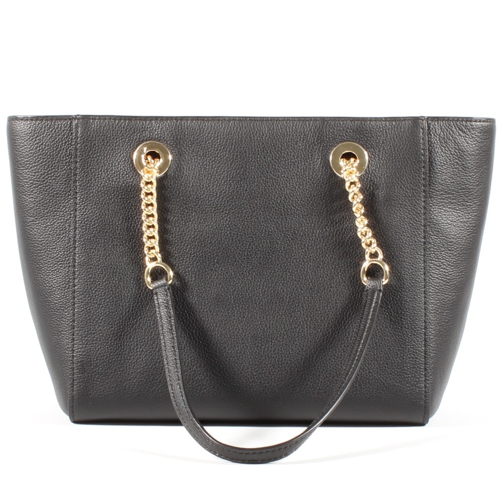 Coach Chain Shoulder Bag Black Leather Tote NEW - Picture 4 of 9